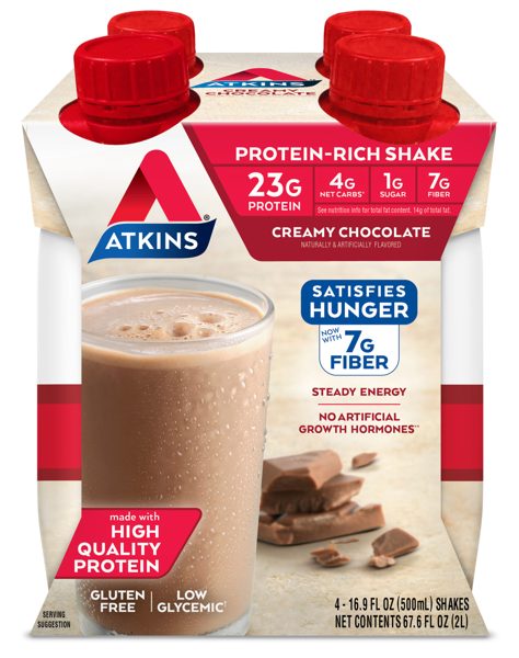 Atkins Meal Size Protein-Rich Shake, Creamy Chocolate, Keto Friendly, 4 Count