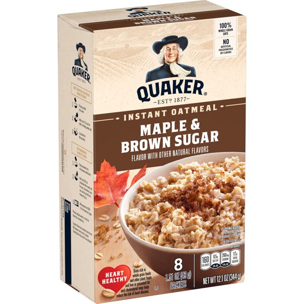 Quaker Instant Oatmeal, Maple Brown Sugar, 12.1 oz, 8 Packets