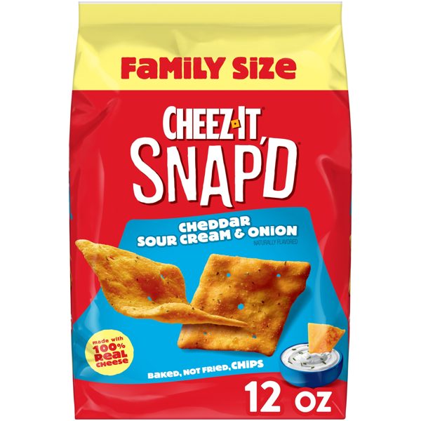 Cheez-It Snap'd Cheddar Sour Cream and Onion Cheesy Baked Chips, Lunch Snacks, 12 oz