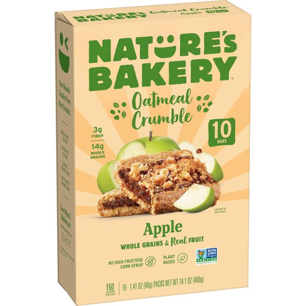 Nature's Bakery Oatmeal Crumble Apple, 10 Breakfast Snack Bars, 1.41 oz