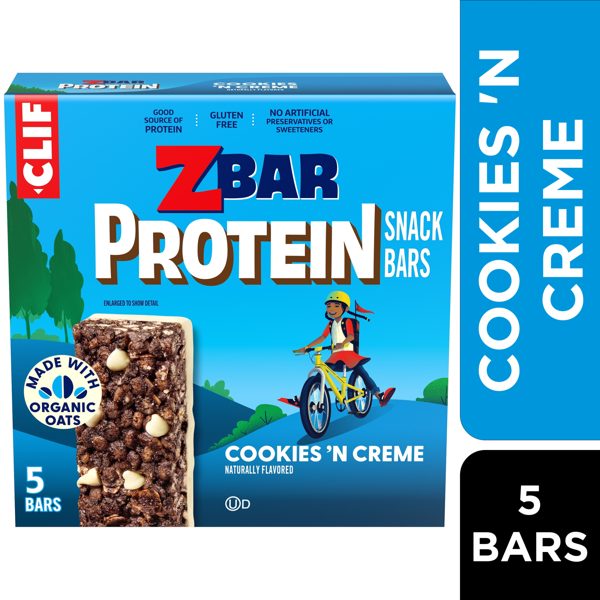 Zbar Protein Cookies 'n Creme Flavor Snack Bars, Gluten Free Protein Bars, Snacks for Kids, 5 count