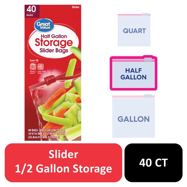 Great Value Half Gallon Slider Storage Bags, 40 Count