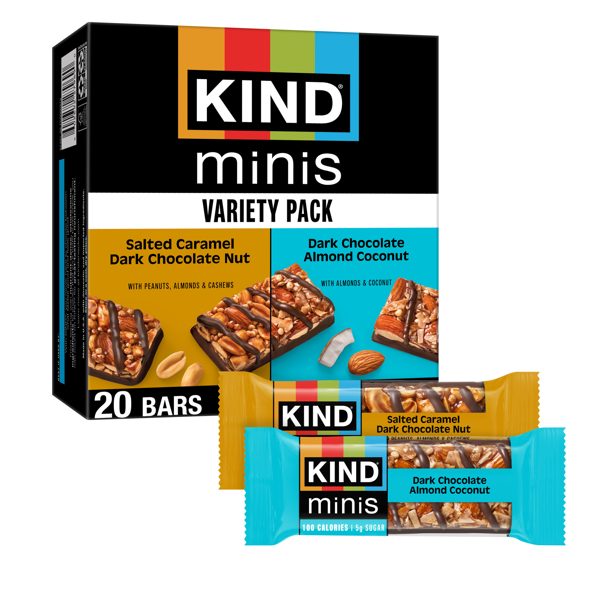 KIND Minis Snack Bars, Indulgent Variety Pack, Gluten Free, Low Sodium, 0.7oz, 20 Count