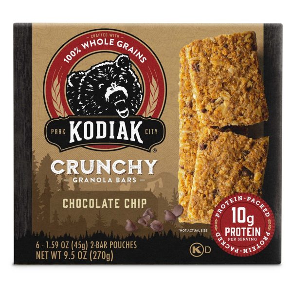 Kodiak Protein-Packed Chocolate Chip Crunchy Granola Bars, 1.59 oz, 6 Count