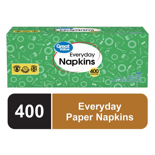 Great Value Everyday Disposable 1-Ply White Paper Napkins, 400 Count