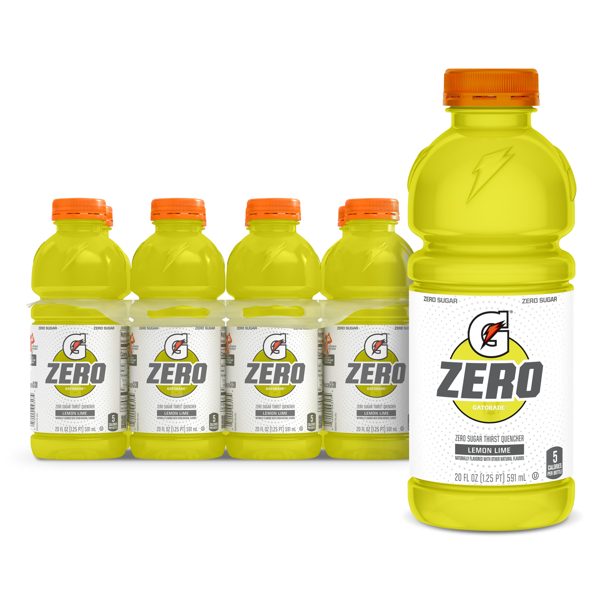 Gatorade Zero Sugar Electrolyte Sports Drink, Lemon Lime, 20 fl oz, 8 Count Bottles