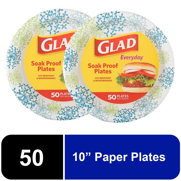 Glad Everyday 10" Round Paper Plates Blue Hydrangea, 2 pack (100 plates total)