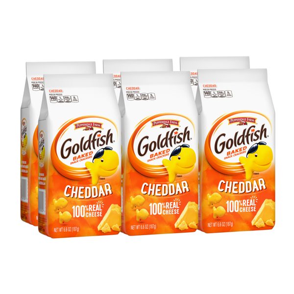 Goldfish Cheddar Crackers, Snack Crackers, 6.6 oz. Bag, 6 Count Box