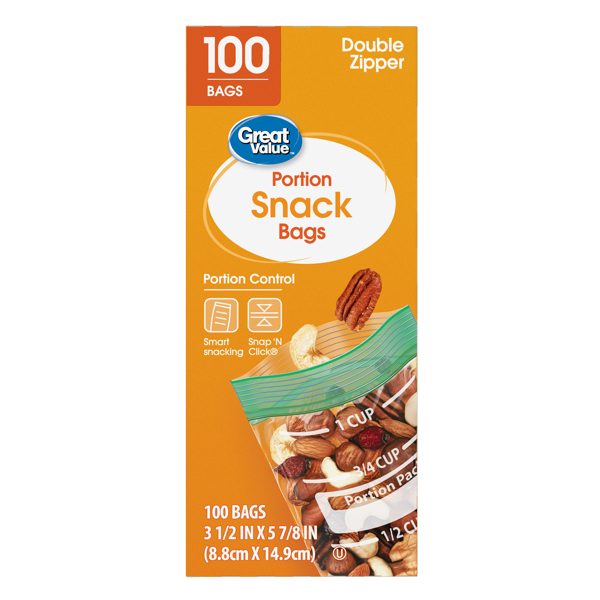 Great Value 100 Count Fresh Seal Double Zipper Rectangle Snack Bags