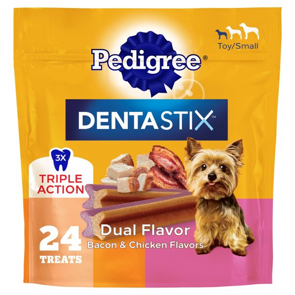 Pedigree Dentastix Dental Chews for Dogs, Small and Toy Breed, Bacon & Chicken Flavors, 5 oz. Bag