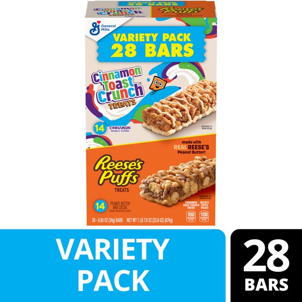 Cinnamon Toast Crunch and REESE'S Puffs Cereal Treat Bars, Variety Pack, 28 Count, 23.8 oz