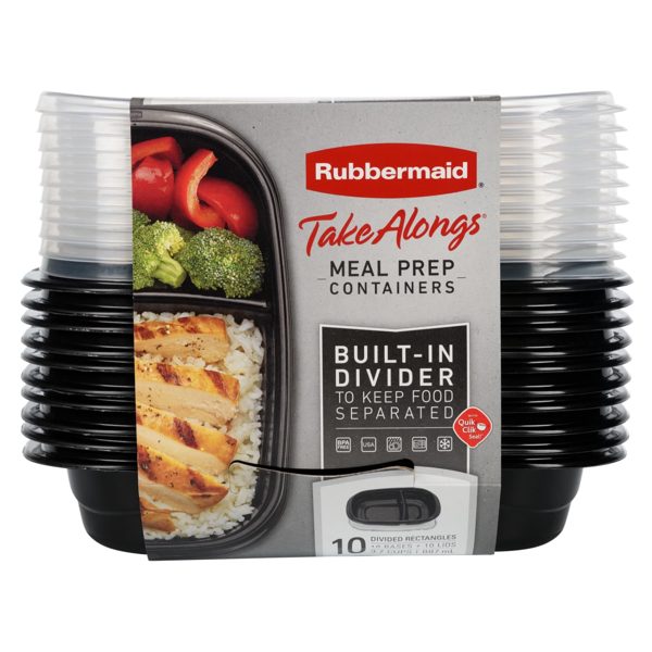 Rubbermaid TakeAlongs, 3.7 Cups, Meal Prep Food Storage Container with Built-In Divider (Includes 10 Containers + 10 Lids)