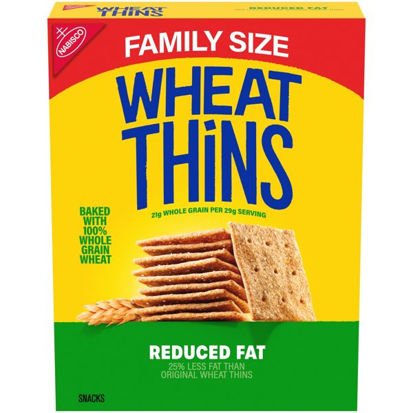 WHEAT THINS Reduced Fat Snacks, Whole Grain Wheat Crackers, Snack Crackers, Family Size, 12.5 oz
