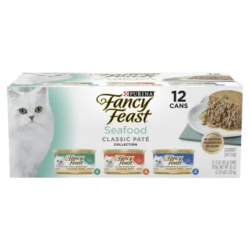 Purina Fancy Feast Seafood Classic Pate Collection Grain Free Wet Cat Food Pate Variety Pack, 3 oz Cans (12 Pack)