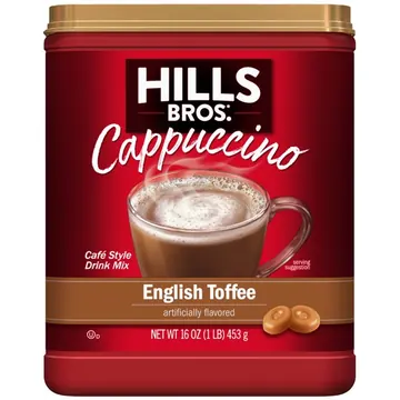 Hills Bros. English Toffee Cappuccino Instant Coffee Mix, 16 Ounce Canister