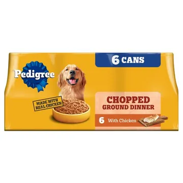 Pedigree Chopped Ground Dinner With Chicken Adult Canned Soft Wet Dog Food, (6) 13.2 oz Cans