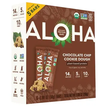 Aloha Plant-Based Protein Bars, 14g Protein, Chocolate Chip Cookie Dough, 5 Pack