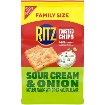 RITZ Toasted Chips Sour Cream and Onion Crackers, Party Snacks, Family Size, 11.4 oz