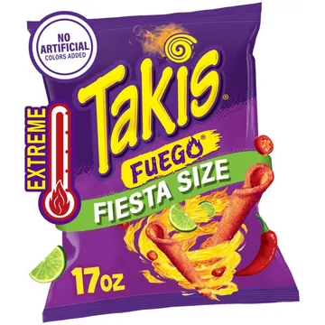 Takis Fuego 17 oz Fiesta Size Bag, Hot Chili Pepper & Lime Rolled Tortilla Chips