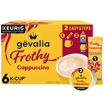 Gevalia Frothy 2-Step Artificially Flavored Cappuccino Espresso Style K‐Cup® Coffee Pods & Froth Packets Kit, 6 Count. Box
