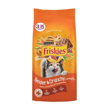 Purina Friskies Tender and Crunchy Dry Cat Food Flavors of Chicken, Beef, Carrots and Green Beans, 3.15 lb Bag