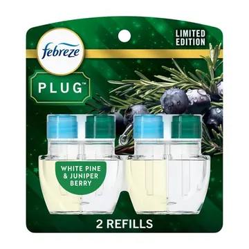 Febreze Plug In Air Freshener, Odor-Fighting Oil Refill, Pine & Berry, Christmas Tree Scent, 2 Refills