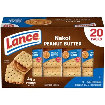 Lance Nekot Peanut Butter Sandwich Cookies Snack Packs, 20 Count 1.75 oz