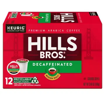 Hills Bros. 100% Arabica Decaffeinated Medium Roast K-Cup® Coffee Pods, 12-Count Box