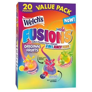 Welch's Fusions, Original Fruits, Soft Kids Fruit Snacks, Gluten Free, 0.8 oz, 20 Count