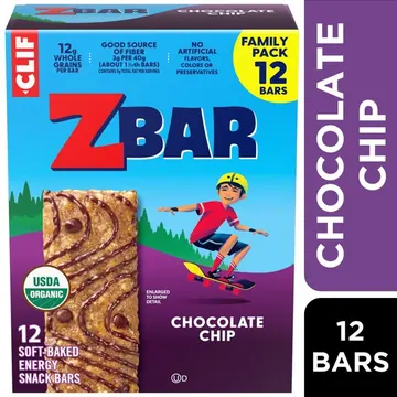 Zbar Chocolate Chip Soft-Baked Energy Snack Bars, Organic Granola Bars, Snacks for Kids, 12 count