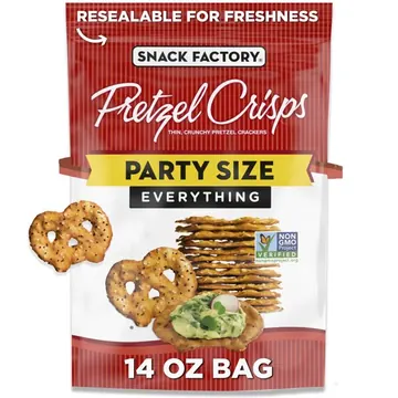 Snack Factory Everything Pretzel Crisps, Non-GMO, 14 oz Party Size Bag
