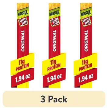 (3 pack) Slim Jim Monster Smoked Jerky Sticks, Original Flavor, High Protein, 1.94 oz.