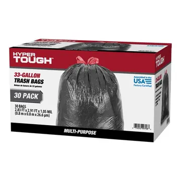 Hyper Tough 33-Gallon Drawstring Multipurpose Clean-Up Contractor Bags, 1.05 MIL, 30 Count