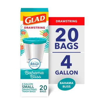 Glad 4-Gallon Teal Drawstring Small Trash Bags, Febreze Freshness Bahama Bliss Scent, 20 Bags