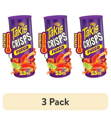 (3 pack) Takis Fuego Crisps 5.5 oz Sharing Size Can, Hot Chili Pepper & Lime Potato Crisps