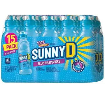 SUNNYD Blue Raspberry Shelf Stable Juice Drink, 15 Count, 11.3 fl oz Bottles