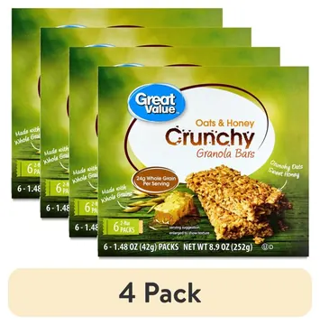 (4 pack) Great Value Oats & Honey Crunchy Granola 2-Bar Packs, 1.4 oz, 6 Packs