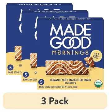 (3 pack) MadeGood Blueberry Morning Bar, 5 Healthy Breakfast Bars, 1.06 Oz Each