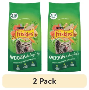 (2 pack) Purina Friskies Indoor Delights Dry Cat Food Flavors of Chicken, Salmon, Peas, and Carrots, 3.15 lb Bag