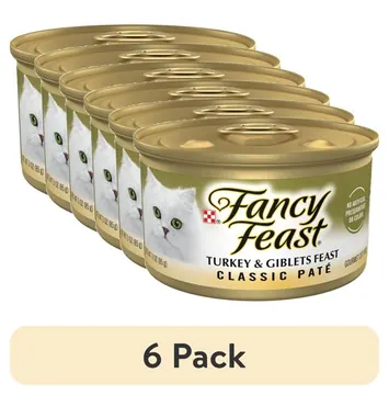 (6 pack) Purina Fancy Feast Pate Turkey and Giblets Feast Classic Grain Free Wet Cat Food Pate, 3 oz Can