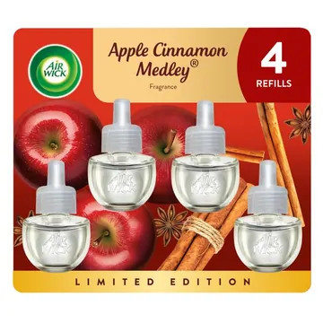 Air Wick Plug-in Fall Scented Oil Warmer Air Freshener Refills, Apple Cinnamon Medley, 4 Count