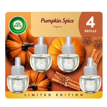 Air Wick Plug-in Fall Scented Oil Warmer Air Freshener Refills, Pumpkin Spice, 4 Count