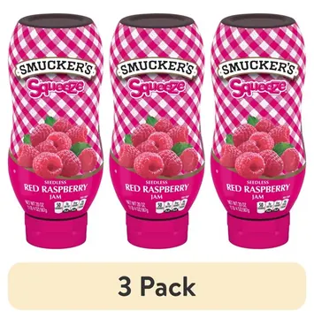 (3 pack) Smucker's Squeeze Seedless Red Raspberry Jam, 20 oz Squeezable Bottle