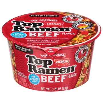 (6 pack) Nissin Foods Top Ramen The Original Ramen Noodle Soup, Beef Flavor, 3.28 oz Bowl, Shelf-Stable