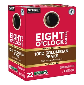 Eight O'Clock 100% Colombian Peaks, Medium Roast Coffee, Keurig K-Cup Single Serve Coffee Pods, 22 Count
