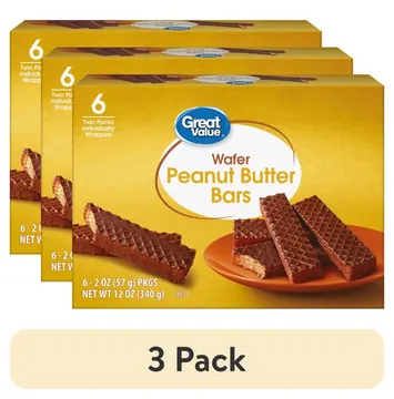 (3 pack) Great Value Peanut Butter Wafer Bars, 2 oz, 6 Count
