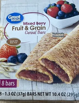 Great Value Fruit and Grain Bars Mixed Berries, 1.3 oz, 8 Count
