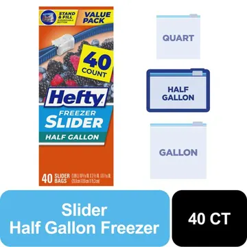 Hefty Slider Half Gallon Freezer Bags, 40 Count