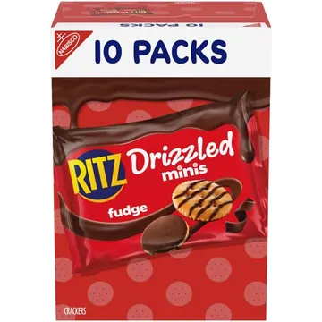 RITZ Drizzled Minis Fudge Crackers, Lunch Snacks for Kids and Adults, 10 Snack Packs