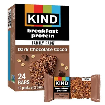 KIND Breakfast Protein Bars, Dark Chocolate Cocoa, Gluten Free, 8g Protein, 12 Packs